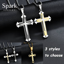 Christian Stainless Steel Double Cross Pendant Necklace For Women/Men Personality Gold Color Chain Necklace Religious Jewelry 2024 - buy cheap