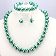 Conjunto de colar de pérolas de vidro, duas opções de cores, verde escuro/luz verde, colar de 12mm e pulseira de 18 "e 7.5", brinco para fazer joias femininas 2024 - compre barato