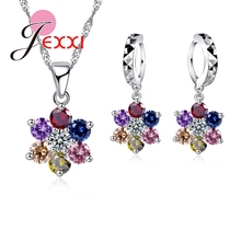Exquisite Multi Color Cubic Zirconia Flower Necklace Crystal Drop Piercing Earrings 925 Sterling Sivler Jewelry Sets 2024 - buy cheap