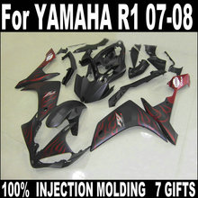 Moldagem por injeção livre personalizar kit carenagem para yamaha yzfr1 2007 2008 chamas vermelhas conjunto de carenagens pretas yzfr1 07 08 bc66 2024 - compre barato