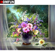 Алмазная 5D картина HOMFUN «сделай сам», картина с полными квадратными/круглыми стразами, «цветок на окне», вышивка крестиком, подарок для домашнего декора, A08920 2024 - купить недорого
