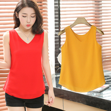 2020 Summer Fashion Female Chiffon Blouses Solid Sleeveless Women Shirts Loose V-nek Top Plus Sizes Candy Color Curve Apparel 2024 - buy cheap