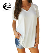 Women's T-shirt Summer Plus Size Tee Basic Shirts Women Solid V Neck Short Sleeve Long Casual Big Size Female 4XL 5XL Tops Femme 2024 - buy cheap