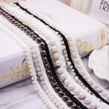 10Yards Fake Pearl White Beaded Lace Trim Vintage Mesh Fabric Paillette Lace Beads Pearl Trim Braid Lace Applique 10mm Wide 2024 - buy cheap