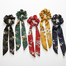 Cute Ribbon Scrunchie Print Headbands Flower Scrunchy Elastic Hair Bands Rubber Hair Ties Ponytail Holder Women Hair Accessories 2024 - buy cheap