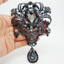 Huge 5.04" Vintage Style Flower Drop Pendant Brooch Pin Black Rhinestone Crystal 2024 - buy cheap
