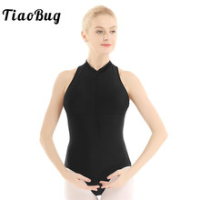 TiaoBug Adult High Neck Sleeveless Ruffle Mesh Back Bodysuit Solid Color Dancewear Gymnastics Leotard Women Ballet Dance Costume 2024 - buy cheap