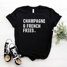 Camiseta feminina champanhe batatas fritas, camiseta de algodão hipster casual e engraçada, presente feminino e feminino, camiseta de verão 2024 - compre barato