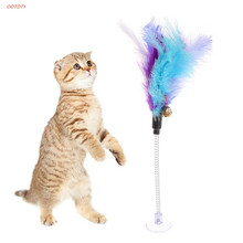 OOTDTY Cat Toys Feather Stick Spring Suction Cup Pet Teaser Funny Interactive Wand Bell 2024 - buy cheap