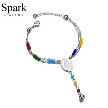 Spark Religious Virgin Mary Pendant Amulet Bracelets Stainless Steel Double Layer Adjustable Beads Chain Bracelet For Women Gift 2024 - buy cheap