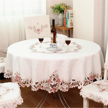 European Elegant Polyester Embroidery Tablecloth Embroidered Floral Cutwork Round Table Cloth Beige Dust Covers with Lace Edge 2024 - buy cheap