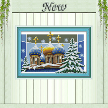 Natal paisagem castelo, 11ct impressão em tela dmc 14ct kits de ponto cruz, conjuntos de bordado, artesanato panorâmico decoração de casa 2024 - compre barato