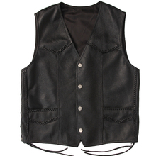 Men's Leather Vest Motorcycle Biker Club Cow Genuine Leather Vest Waistcoat Black High Quality 2024 - buy cheap