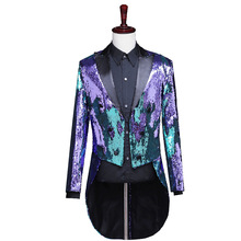 2020 Men Purple Blue Sequin Blazer Men Slim Fit Glitter Tailcoat Stage Singer Prom Dresses Costume Wedding Groom Suit Jacket Men 2024 - buy cheap