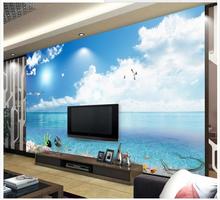 Papel tapiz 3d personalizado para paredes, 3d murales de pared, tapiz azul, cielo blanco, nubes con TV, configuración de pared de escenario 3d, decoración del hogar 2024 - compra barato