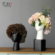 Jarrón de cerámica de cabeza humana para decoración de la habitación, figura para casa, adorno creativo, blanco y negro 2024 - compra barato