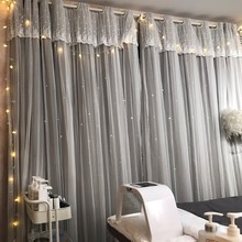 Romantic Stars Window Curtains for Living Room Bedroom Kids Room Wedding Lace Voile Tulle Curtain Double Layer Blackout Curtains 2024 - compre barato