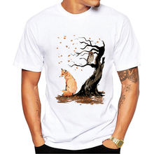 Camisa de marca de manga curta pintada de raposa, camiseta hipster moderna com vento de outono e design de arte, gola em o, novo, 2019 2024 - compre barato