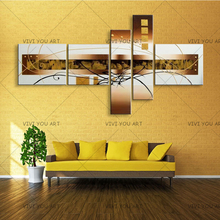 Home Decoration Wall Art Handpainted Abstract Gold Oil Painting 5 Piece Picture Handmade White Lines Paintings On Canvas 5 Panel 2024 - buy cheap