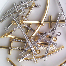 50 pieces silver and gold plating cross jewelry connectors with crystal rhinestone for bracelet and necklace free shipping 2024 - buy cheap