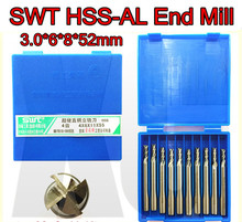 3.0*6*8*52mm 10pcs/set 6mm petiole 4F SWT HSS-AL past central hole End Mill Machining steel Free shipping 2024 - buy cheap