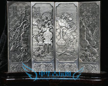 Pantalla plegable de talla de plata antigua tibetana, Colección china, flor antigua 2024 - compra barato