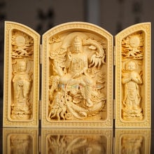 Oriental Ternary Doors Design Boxwood Handwork Carved Sutra Kwan-yin Statue home decorations wooden handicraft 2024 - buy cheap