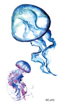 Rocooart rc472 tatuagem falsa jellyfish, tatuagem azul tubarão, arte corporal à prova d'água, tatuagem temporária, adesivo colorido 2024 - compre barato