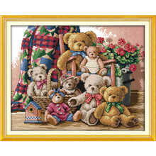 Urso família desenhos animados flores decoração para casa pinturas impressão de contagem em tela dmc 11ct 14ct ponto cruz chinês kits bordados 2024 - compre barato