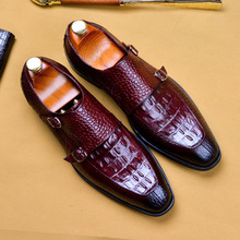 Artesanal de couro genuíno fivelas duplas sapatos de vestido masculino formal casamento escritório homem monge sapatos cinta calçados masculinos 2024 - compre barato