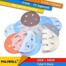 5PCS 5 Inch(125mm) 5-Hole FV Superfine Wet/Dry Auto Body Film Sanding Discs Hook&Loop Paint Paper Abrasive Sandpaper 600#-4000# 2024 - buy cheap