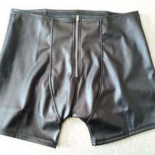 Sexy Front Zip Back Hole Underwear Men Black Patent Leather Boxers Shorts Man Capsule Underpants Calzoncillos Hombre Boxer Marca 2024 - buy cheap