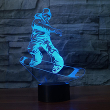 Snowboarding Model 3D Night Light LED Illusion Ski Men 3 Lamp LED 7 Color Changing USB Remote Touch Baby Sleeppin Lamp Best Gift 2024 - buy cheap