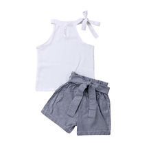 2019 New Fashion Toddler Kids Baby Girls Clothing White Sleeveless Solid Tops Striped Shorts 2Pcs Sets Clothes 2-7Y 2024 - buy cheap