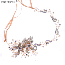 Trendy Crystal Pearl Flower Bridal Headband Handmade Tiara Headdress Gold&Silver Color Wedding Hair Jewelry Accessories 2024 - buy cheap
