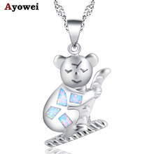 Ayowei fashion bear 925 silver stamped white opal  necklace pendant simple design wedding  gift OP845A 2024 - buy cheap