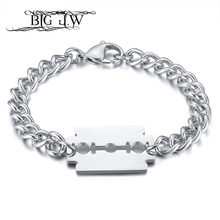 BIG J.W Casual Mens Shaving Blade Charm Bracelet Silver Color Stainless Steel Link Chain Bracelets Bangles Men Women Jewelry 2024 - buy cheap