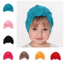 Chapéu turbante com nó para crianças, chapéu bonito de mescla de algodão com nó macio para recém-nascidos, gorro com laços para fotos, presente de aniversário 2024 - compre barato