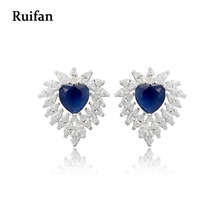 Ruifan-pendientes de plata de circón cúbico para mujer, aretes de tuerca de alta calidad, corazón de amor, azul oscuro, 925, joyería de verano 2021 YEA040 2024 - compra barato
