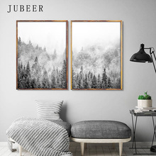 Poster de estilo escandinavo, floresta de neve, arte de paisagem, pintura em tela, preto e branco, posteres e impressões decorativas para casa 2024 - compre barato