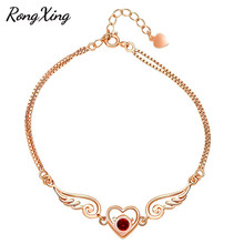 RongXing Double Layers Chain Lucky Angel Wing Bracelet Women Rose Gold Filled June Birthstone Red Zircon Heart Charm Bracelets 2024 - buy cheap