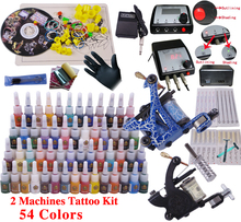 Professional Complete Tattoo Kits Set Tattoo Machine Power Supply 2 guns 54 Color Inks Tattoo Supplies 2024 - buy cheap