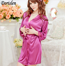 Dorislen Sexy Satin Sleepwear Silk Nightdress Robe With G-String Lingerie For Women 50set 2024 - buy cheap