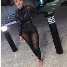 Sexy See Through Mesh Jumpsuit Stretchy Long Pants Bodycon Rompers Night Out Outfits Clubwears 2024 - buy cheap
