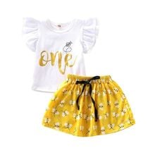 Cute Newborn Baby Girls Clothes Set Ruffles ONE Print T shirts + Tutu Skirts Outfits Baby Girls Costumes Summer 2024 - buy cheap