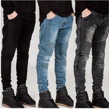Мужские рваные байкерские джинсы, облегающие мотоциклетные брюки, черные, белые, синие, для бега 2024 - купить недорого