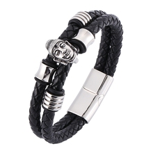 Male Jewelry Punk Double Layer Black Braided Leather Buddha Bracelet Men Stainless Steel Magnetic Clasps Vintage Bracelet SP0338 2024 - buy cheap