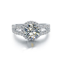 1ct anel de noivado feminino, halo de ouro branco 18k, presente para mulheres, ouro puro 2024 - compre barato