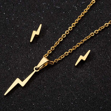 Jisensp Unique Lightning Stainless Steel Jewelry Sets Fashion Geometric Flash Charm Neckalce Earrings for Women Men Party Gift 2024 - buy cheap