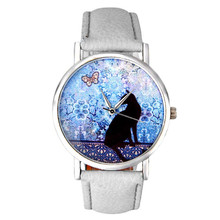 Модные женские часы Роскошные с рисунком кота кожаные кварцевые наручные часы браслет кварцевые наручные часы relogio Feminino * E 2024 - купить недорого